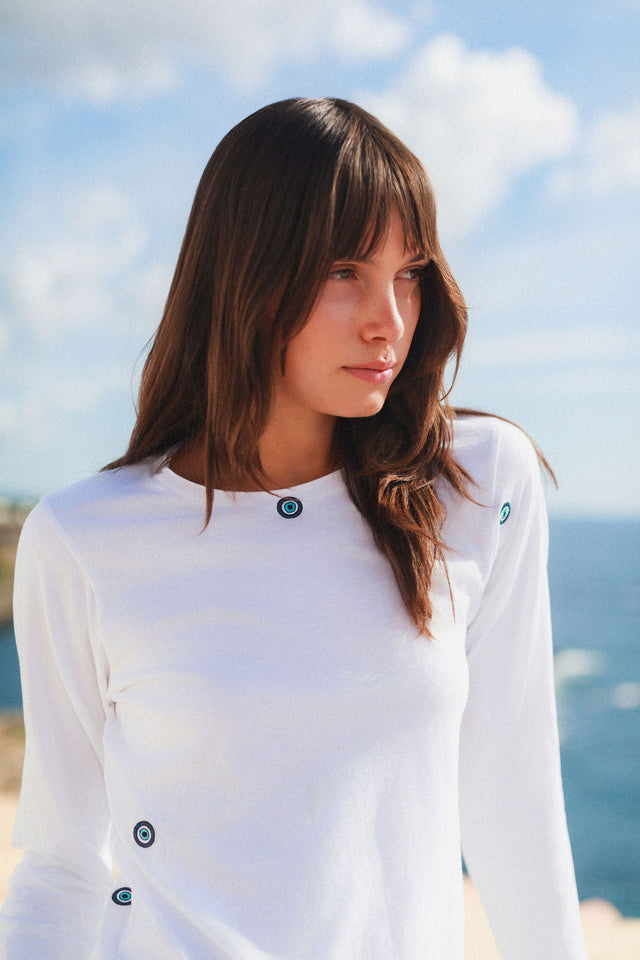 Embroidered Cotton T-Shirt Long Sleeve - Third Eye