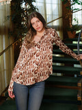 Daria French Cuff Silk Blouse - Oat Leopard