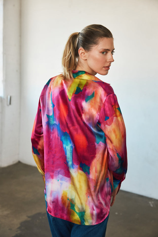 Daria French Cuff Silk Blouse - Rose Cascade