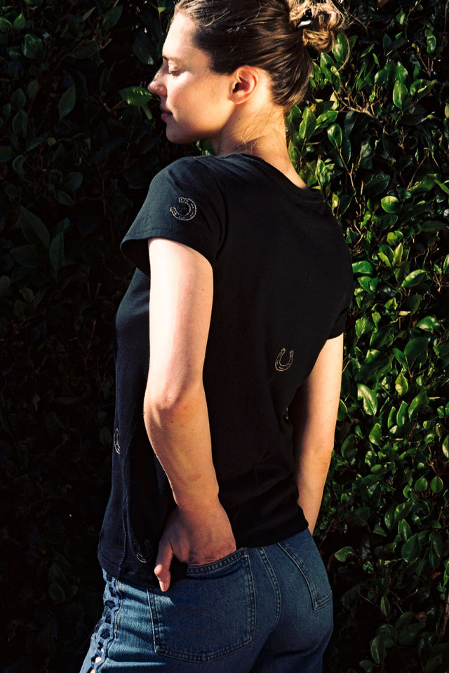 Embroidered Cotton T-Shirt - Black Horseshoe