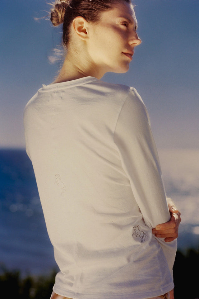Embroidered Cotton T-Shirt Long Sleeve - Horse