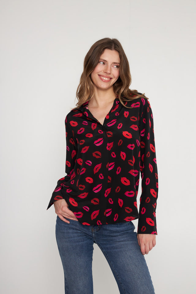 Daria French Cuff Silk Blouse - Parisian Lip
