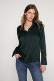 Daria French Cuff Silk Blouse - Forrest Green