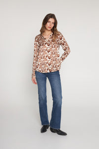 Daria French Cuff Silk Blouse - Oat Leopard
