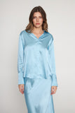 Daria French Cuff Silk Blouse - Sky Blue