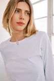 Embroidered Cotton T-Shirt Long Sleeve - Red Heart