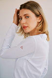 Embroidered Cotton T-Shirt Long Sleeve - Red Heart