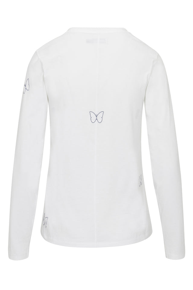 Embroidered Cotton T-Shirt Long Sleeve - Butterfly