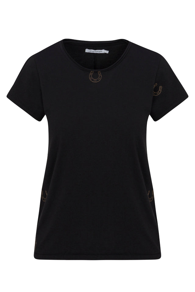 Embroidered Cotton T-Shirt - Black Horseshoe