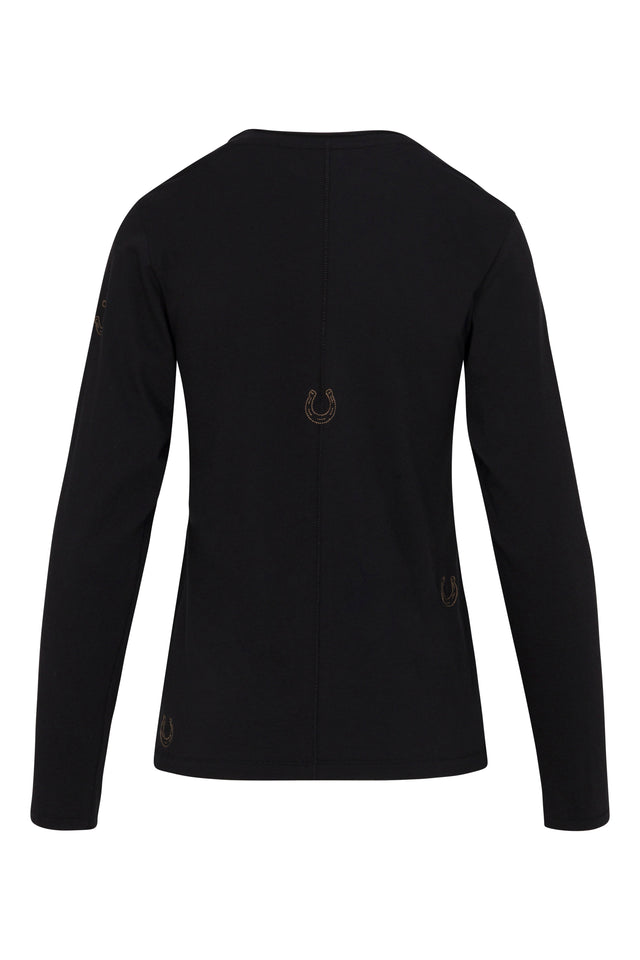 Embroidered Cotton T-Shirt Long Sleeve - Black Horseshoe