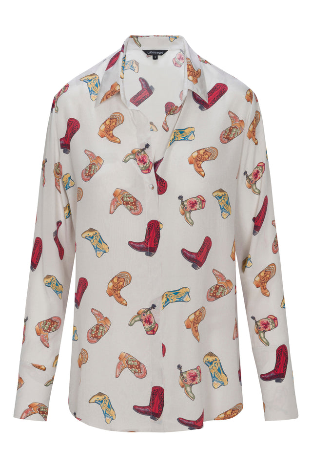 Daria French Cuff Silk Blouse - Silver Boots