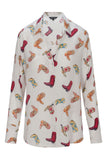 Daria French Cuff Silk Blouse - Silver Boots