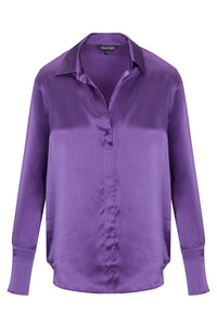 Daria French Cuff Silk Blouse - Purple