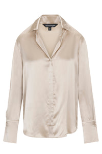 Daria French Cuff Silk Blouse - Oat Milk