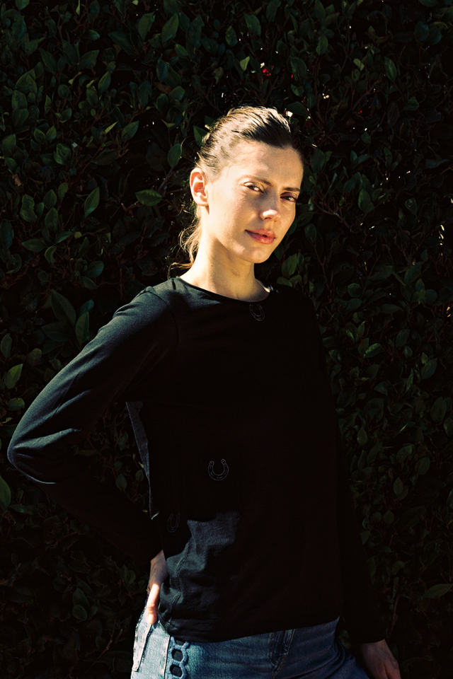 Embroidered Cotton T-Shirt Long Sleeve - Black Horseshoe