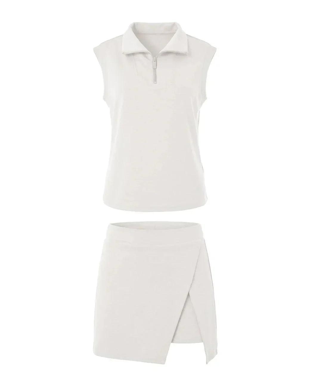 Women’s Summer 2 Piece Skirt Set – Sleeveless Half Zip Tennis Outfit