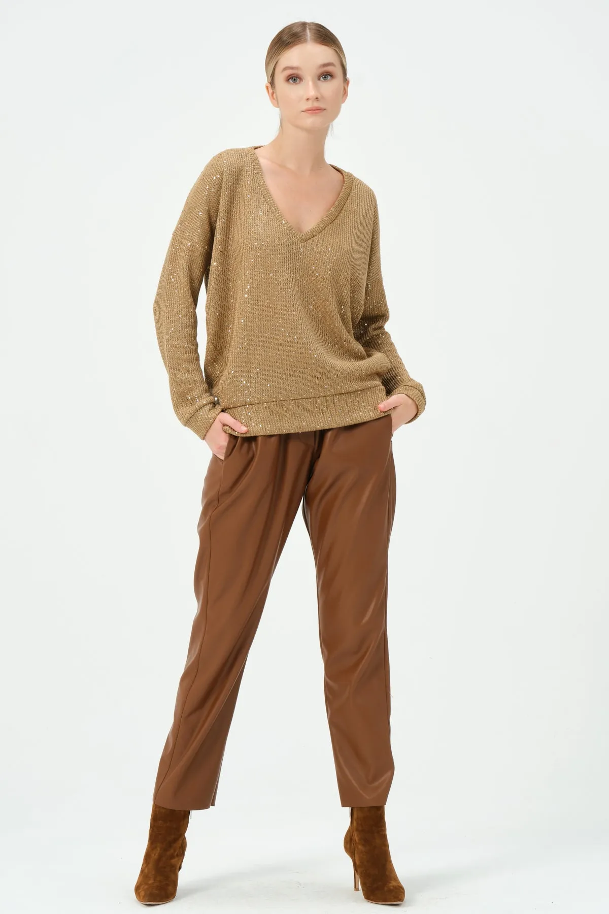 218-Angel Short Leg  Pants Brown