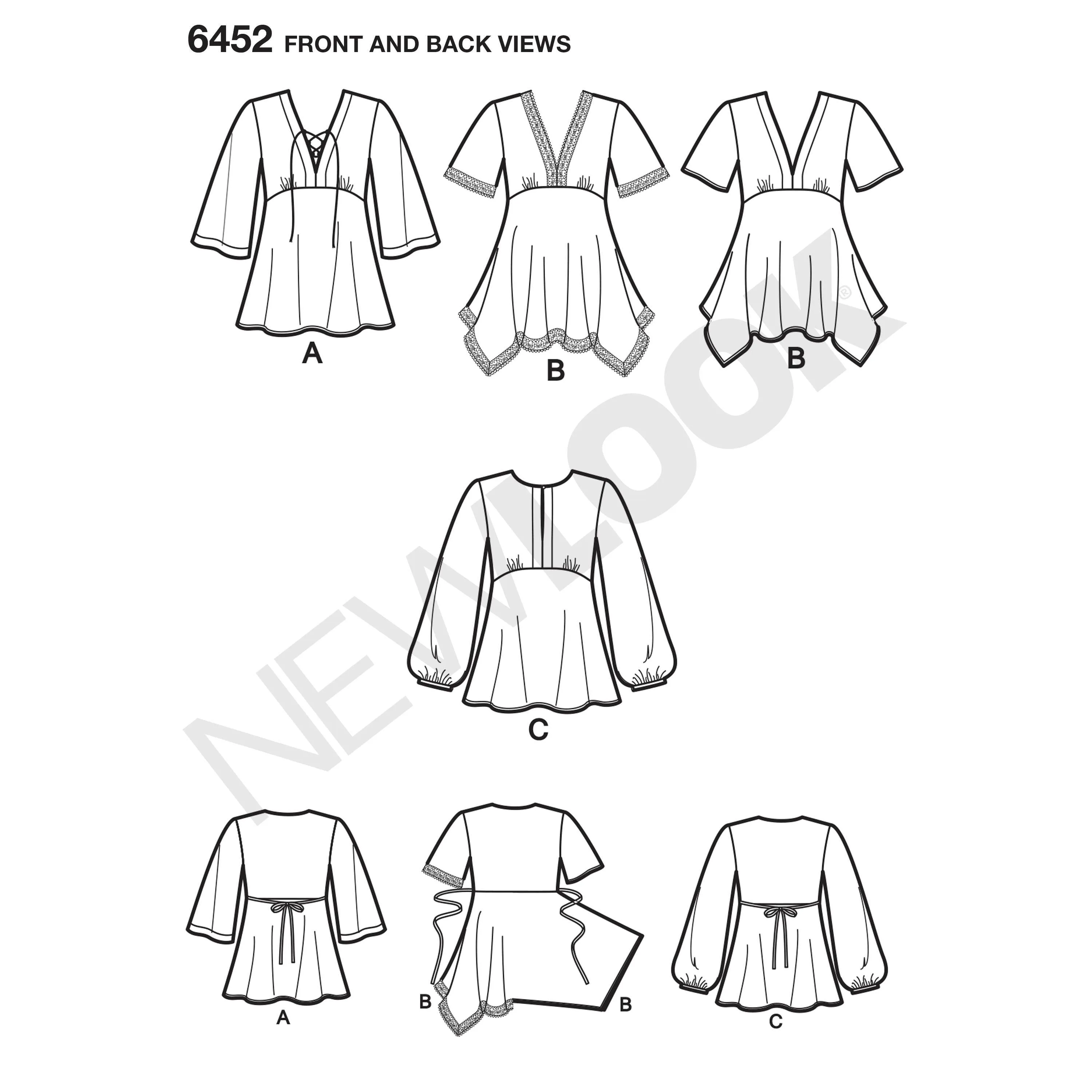 6452 Misses' Tops with Bodice and Hemline Variations