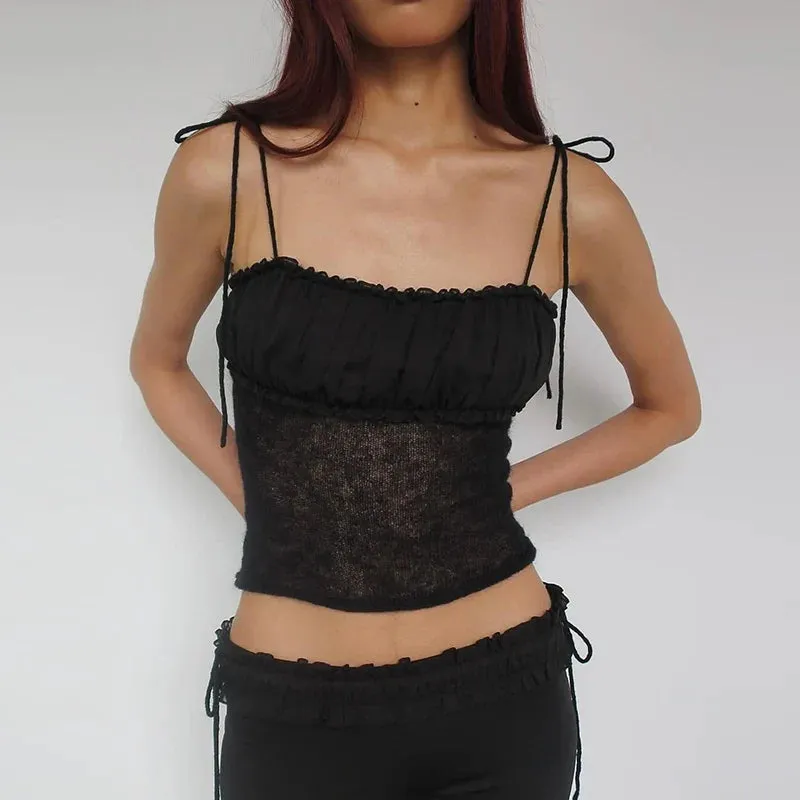 American Elastic Knitted Spicy Girl Summer Sexy Versatile Slim Fitting Crop European Top