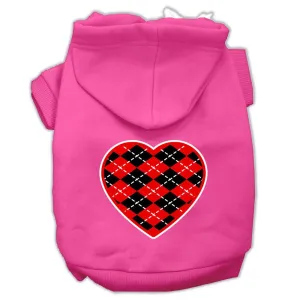 Argyle Heart Red Screen Print Pet Hoodies Bright Pink Size Med (12)