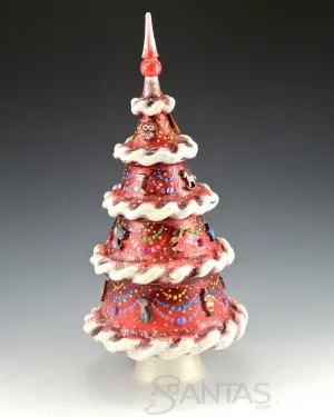 Beautiful Large Red Decorative Carved Nesting Tree 4 pieces