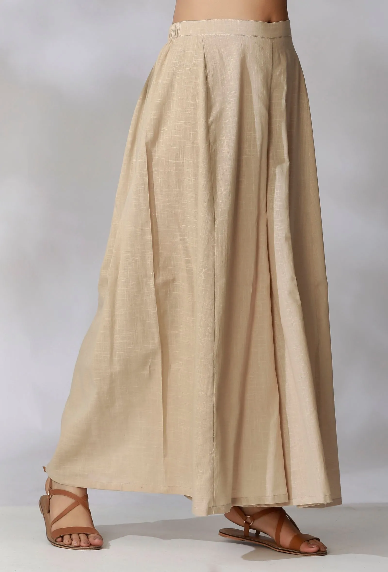 Beige High Waist Cotton Flared Pants