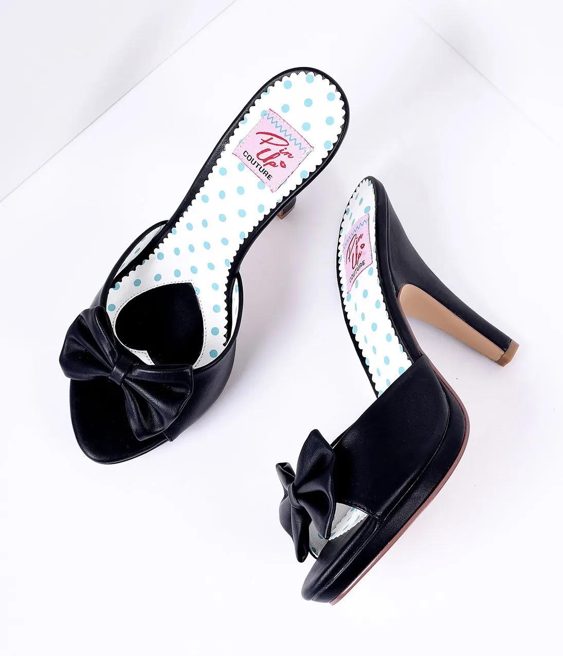 Black Bow Faux Leather Siren Peep Toe Heels