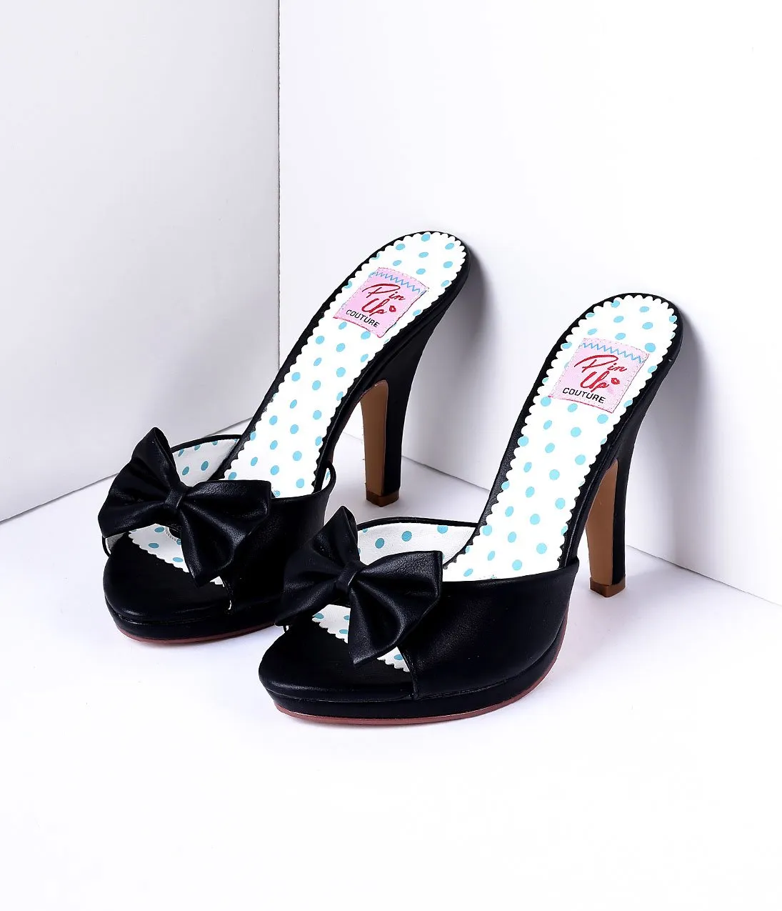 Black Bow Faux Leather Siren Peep Toe Heels