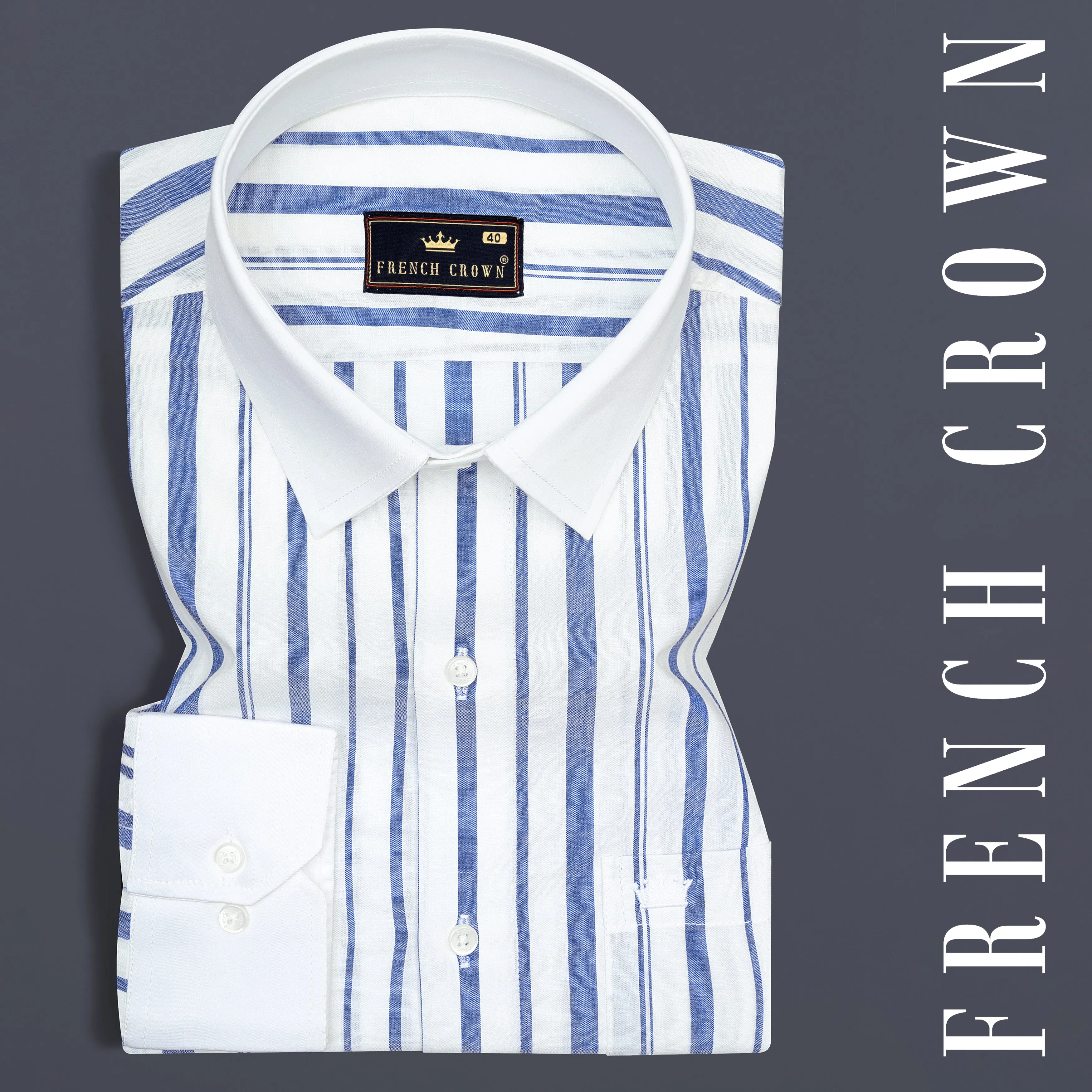 Blue Bayoux and White Striped Poplin Giza Cotton Shirt