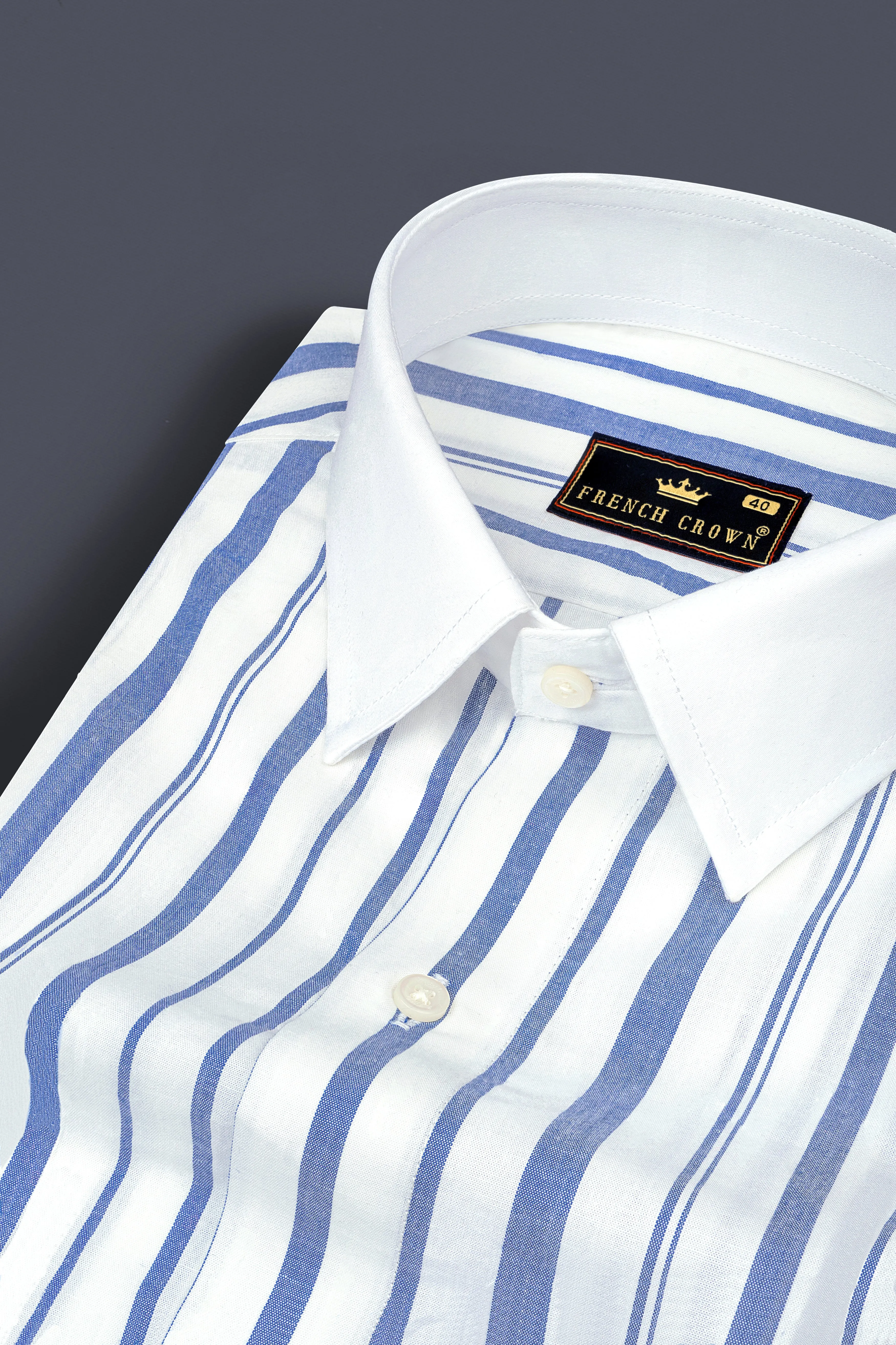 Blue Bayoux and White Striped Poplin Giza Cotton Shirt