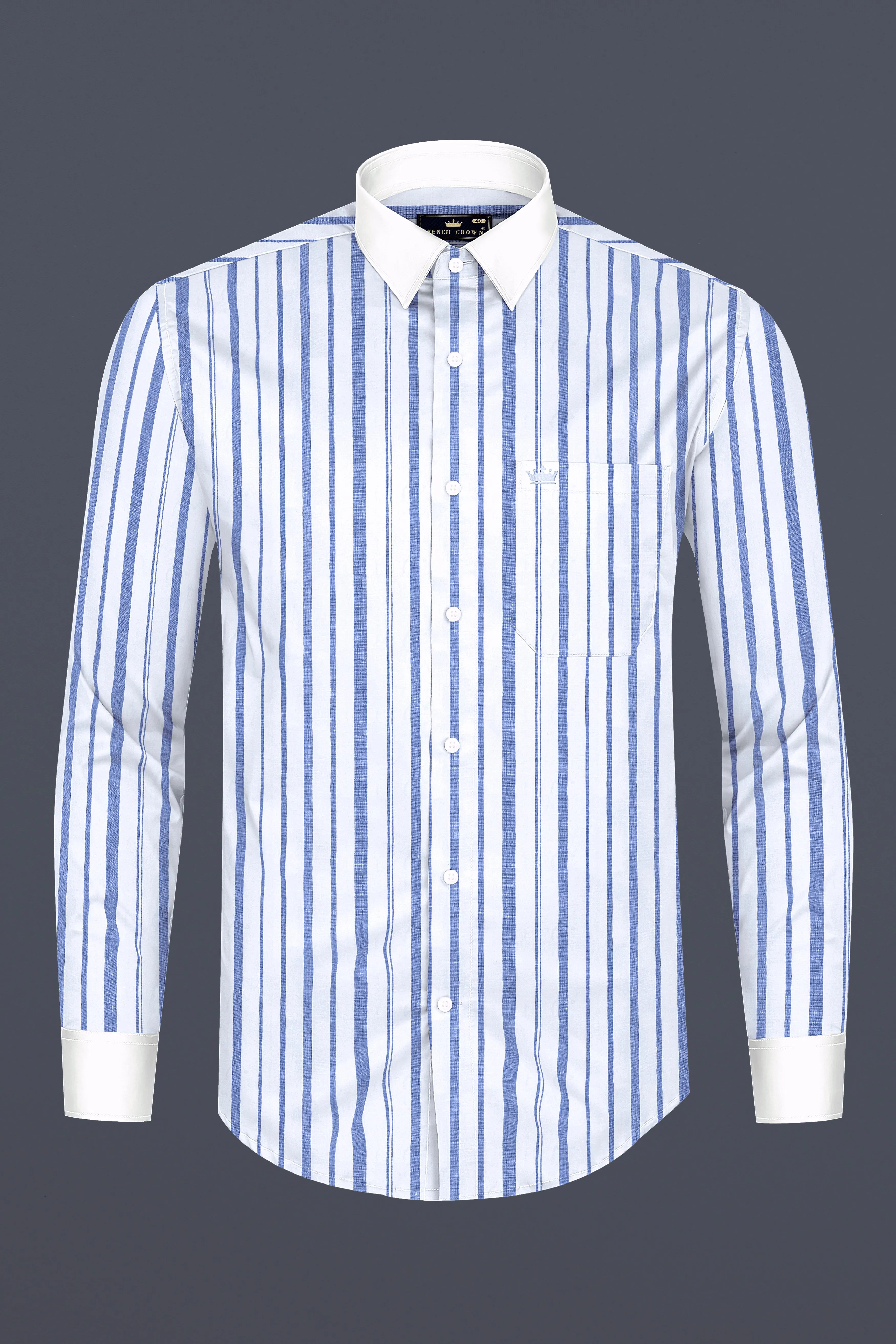 Blue Bayoux and White Striped Poplin Giza Cotton Shirt