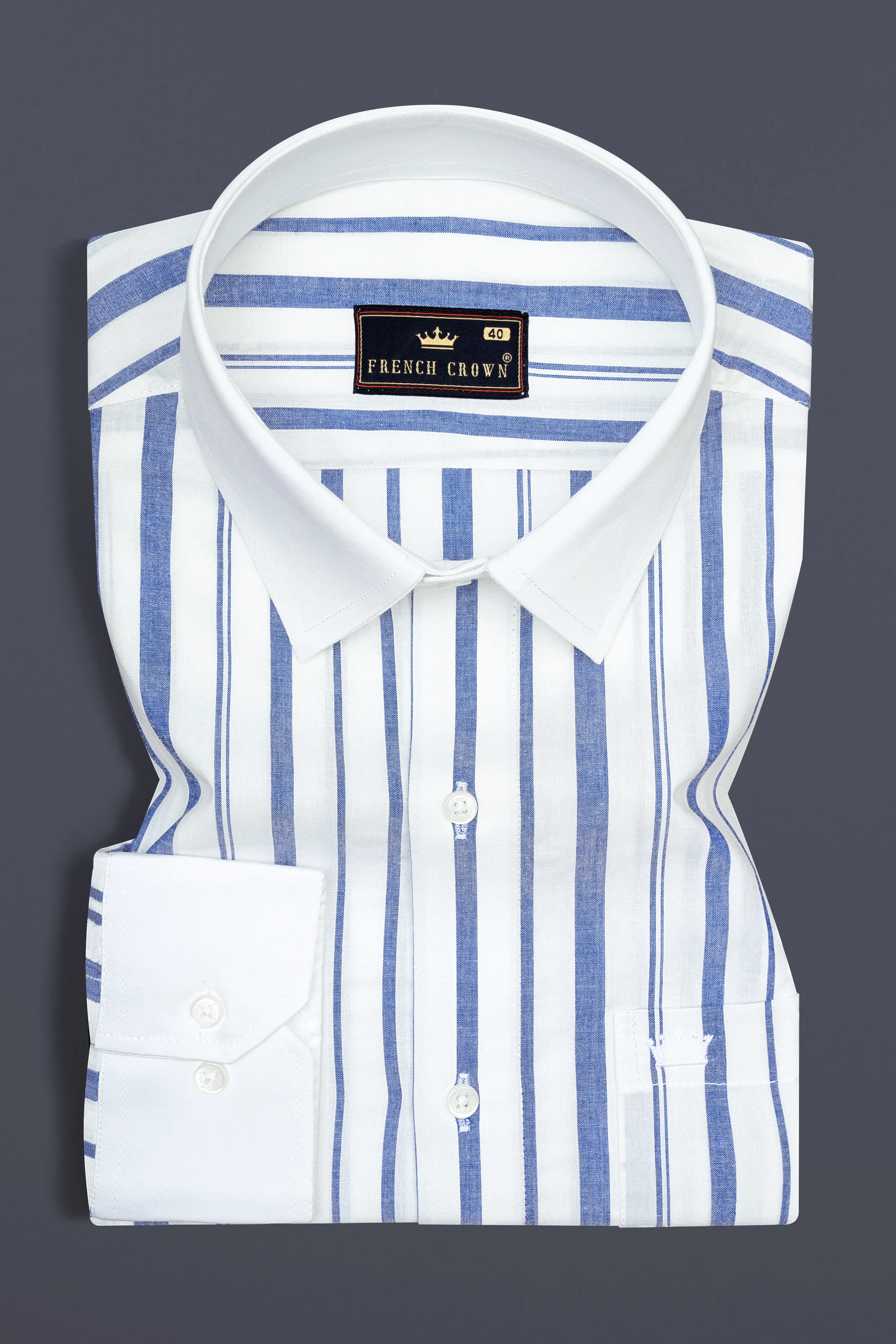 Blue Bayoux and White Striped Poplin Giza Cotton Shirt