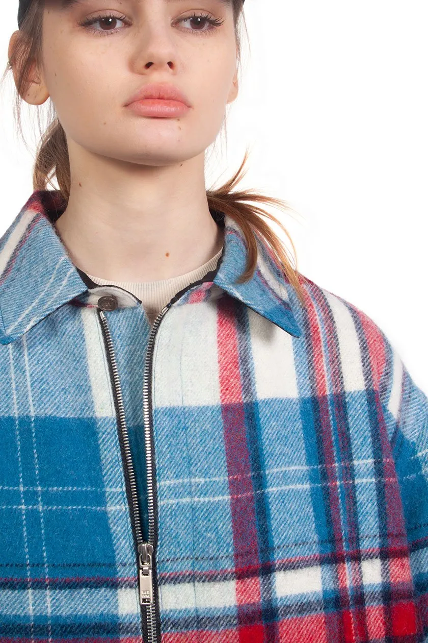 Blue Wool Check Half-Zip Shirt