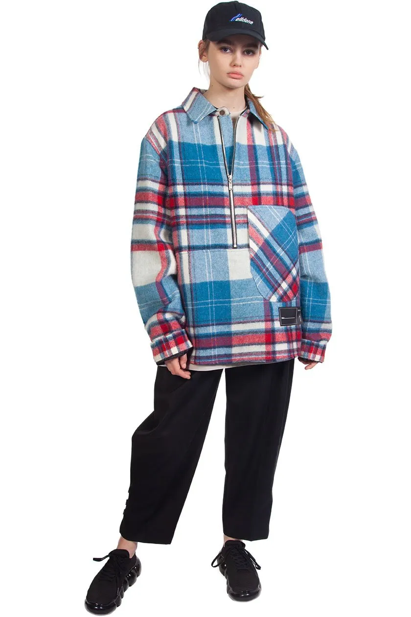 Blue Wool Check Half-Zip Shirt