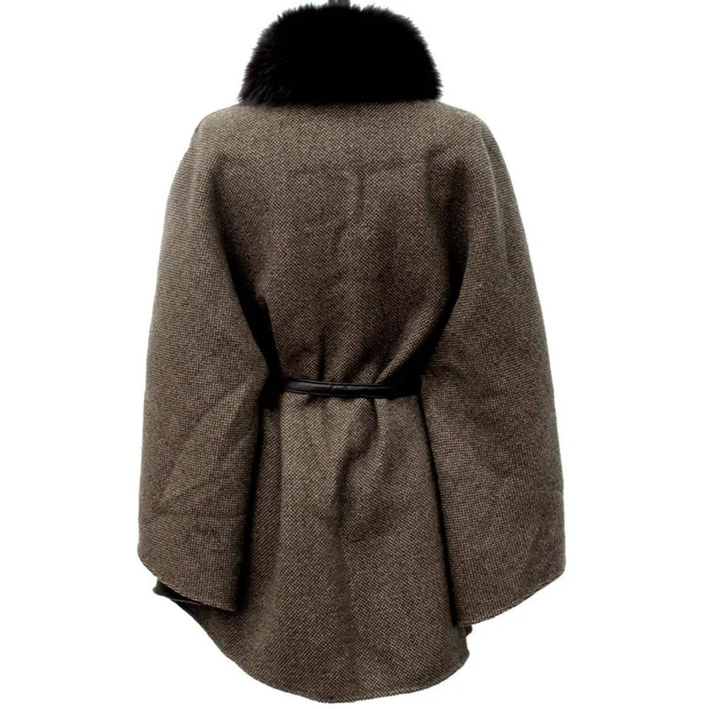 Brown Wool Fox Collar Cape