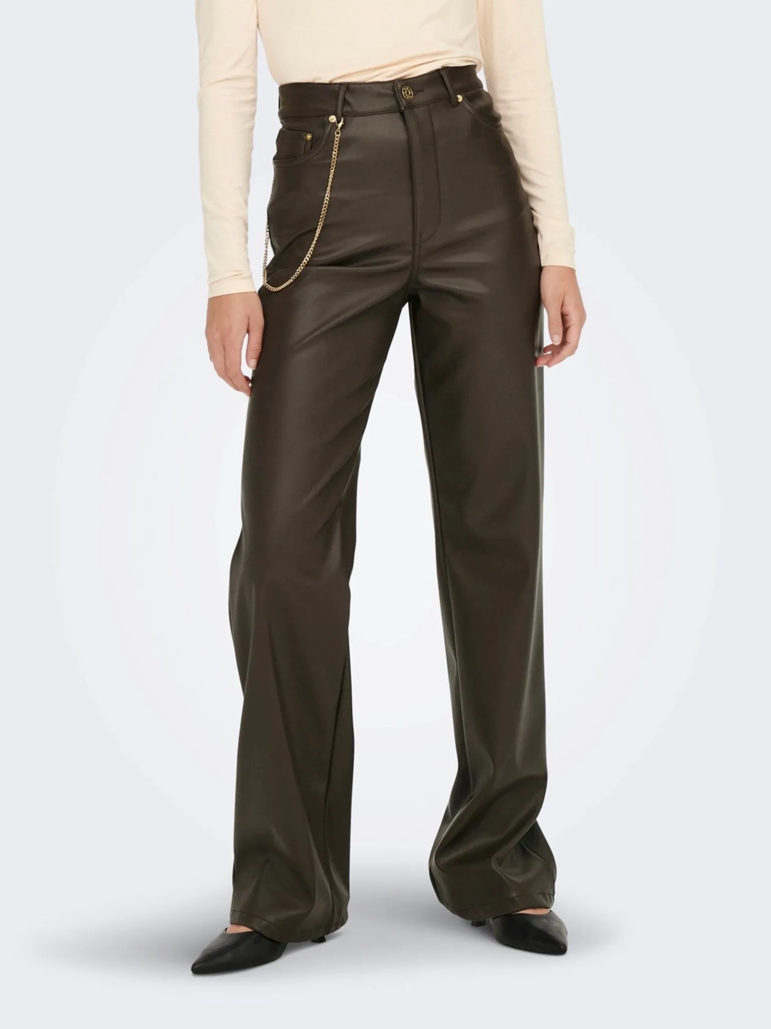 Camille Wide Faux Leather Pants - Delicioso