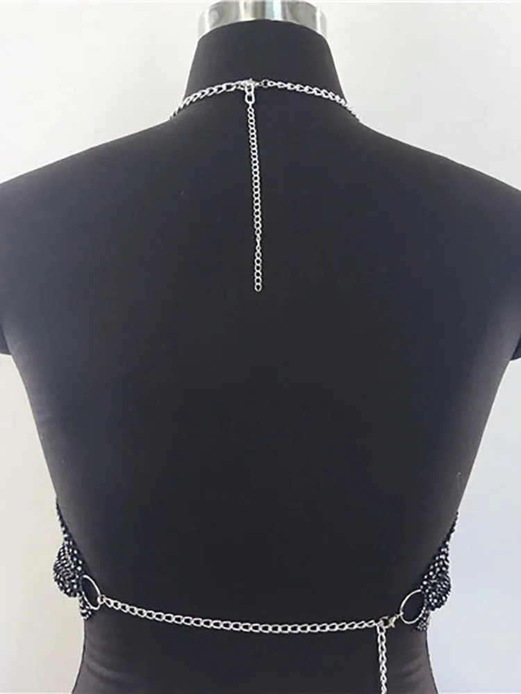 Crop Summer Rhinestones Streetwear Sexy Tee Backless V-Neck Y2K Sparkly Top