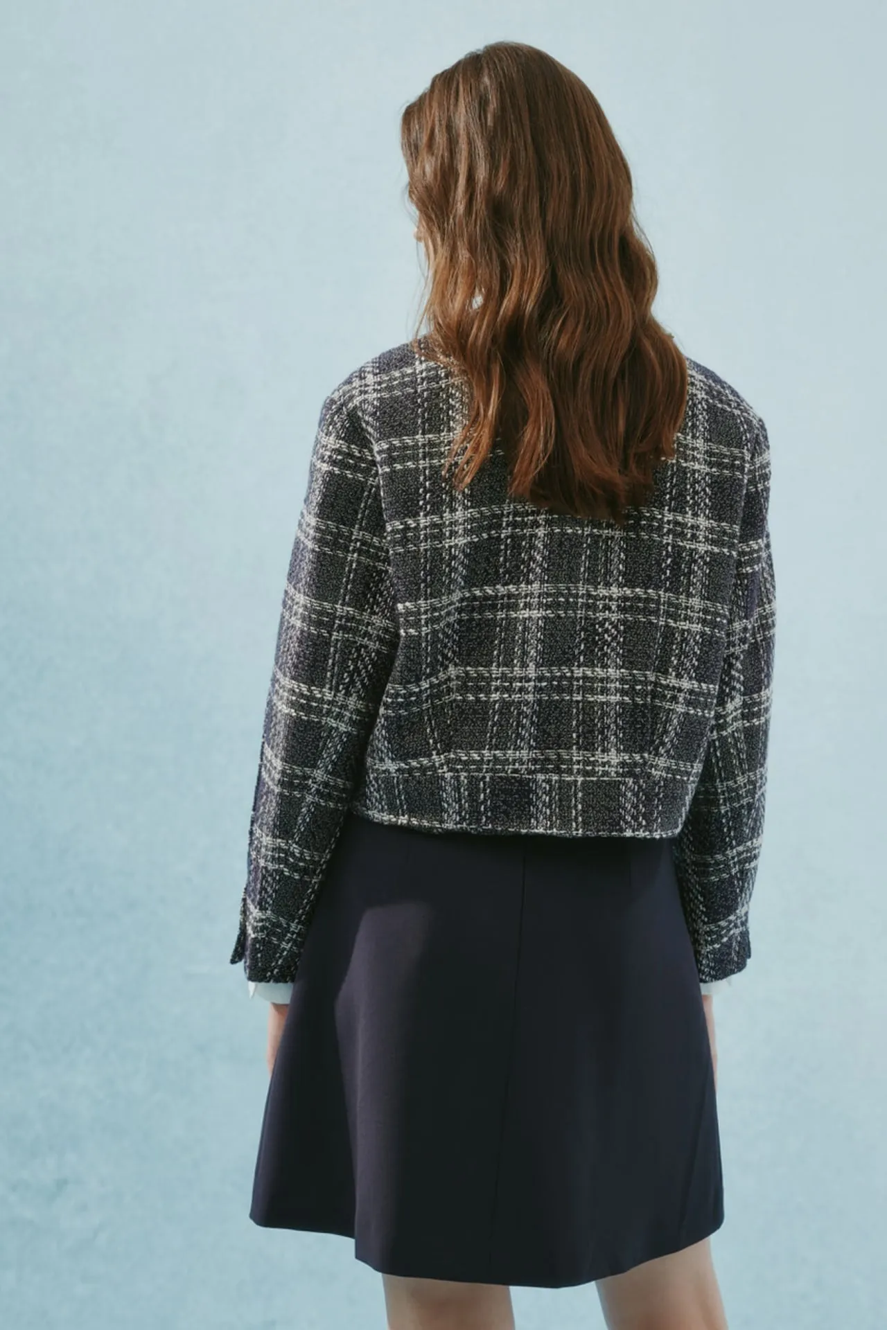 Cropped Check Tweed Jacket