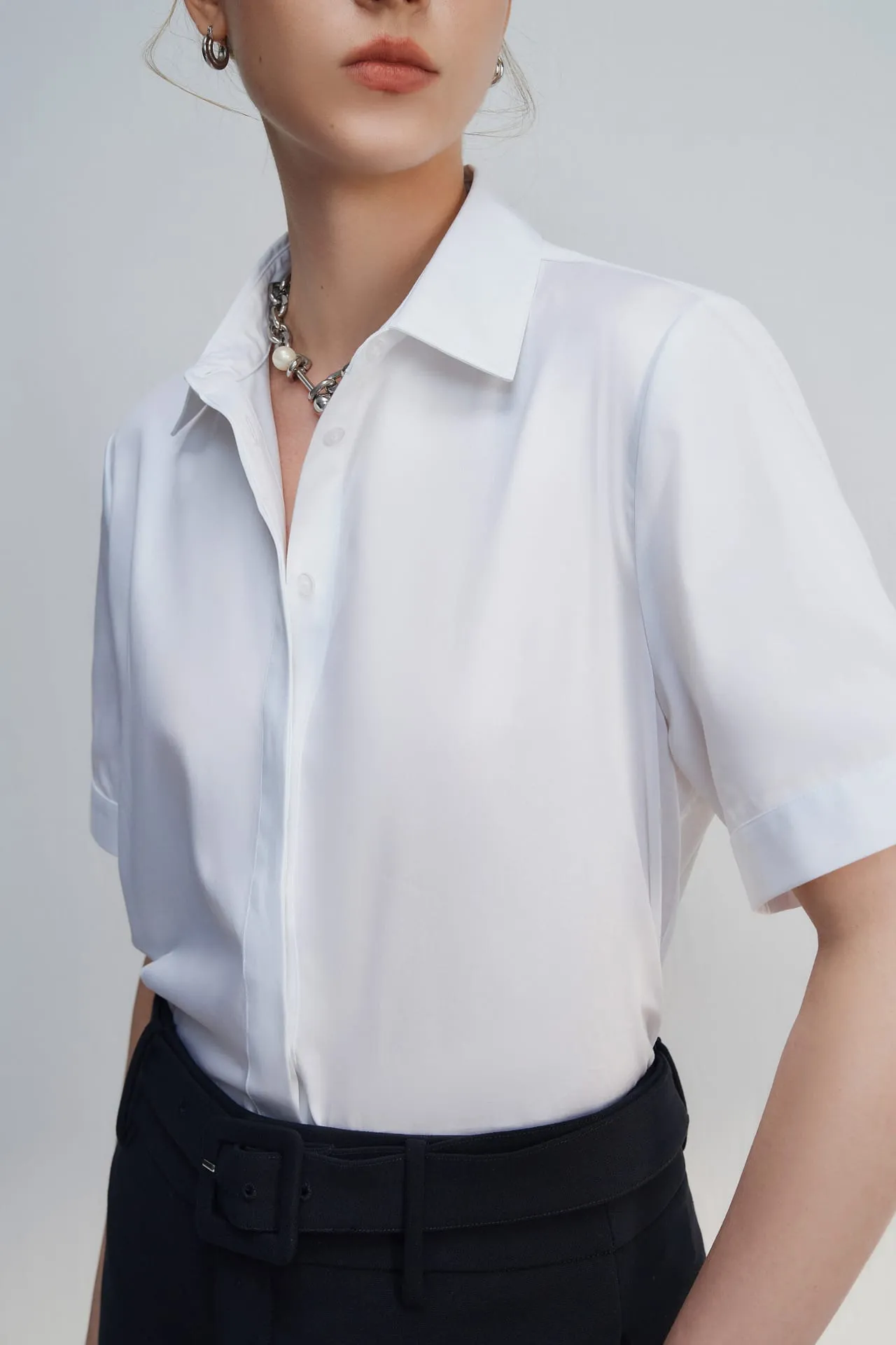 Easy Care Cotton Satin Short Sleeve Shirt