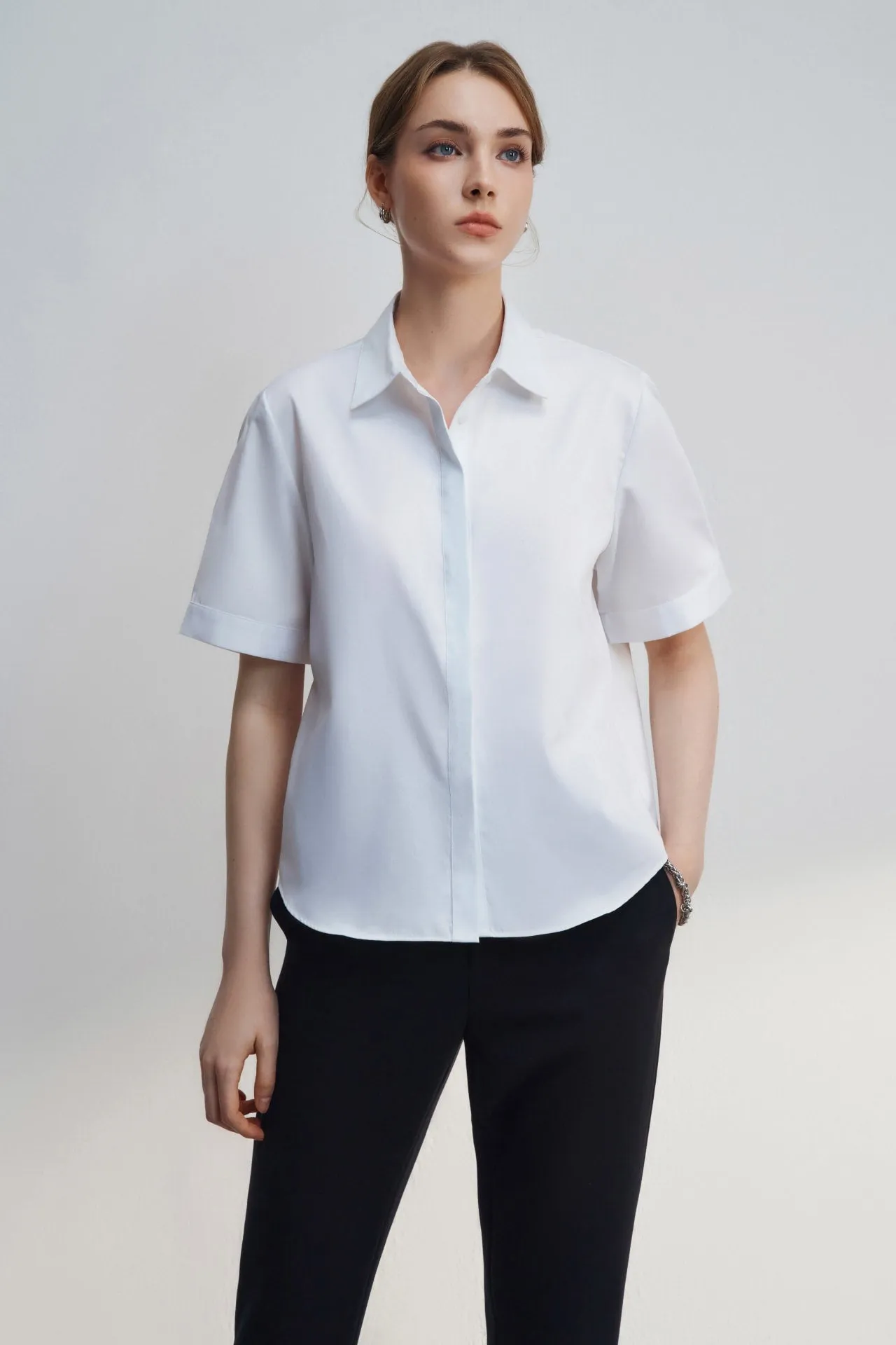 Easy Care Cotton Satin Short Sleeve Shirt