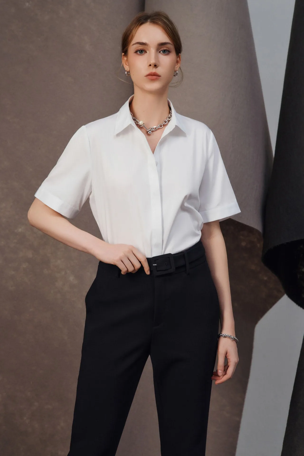 Easy Care Cotton Satin Short Sleeve Shirt