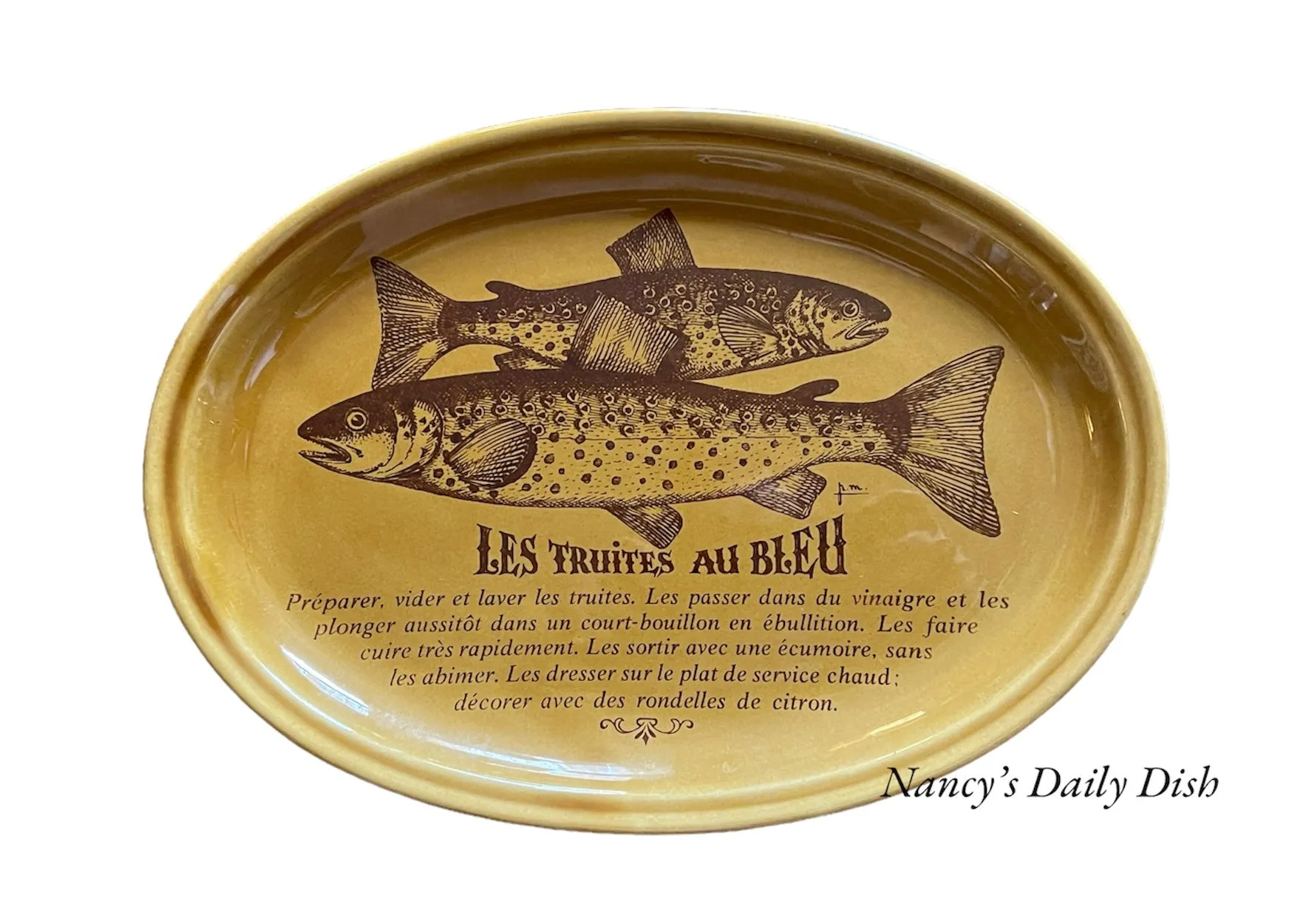 French Advertising Brown Transferware Sole Fish Platter La Sole Hollandaise