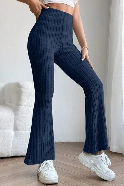 Full Size Ribbed High Waist Flare Pants