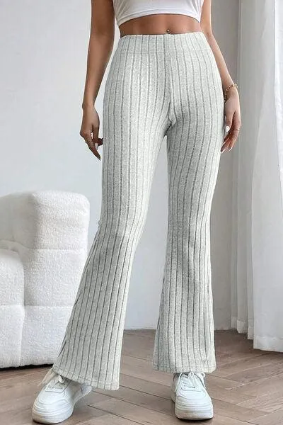 Full Size Ribbed High Waist Flare Pants