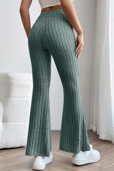 Full Size Ribbed High Waist Flare Pants