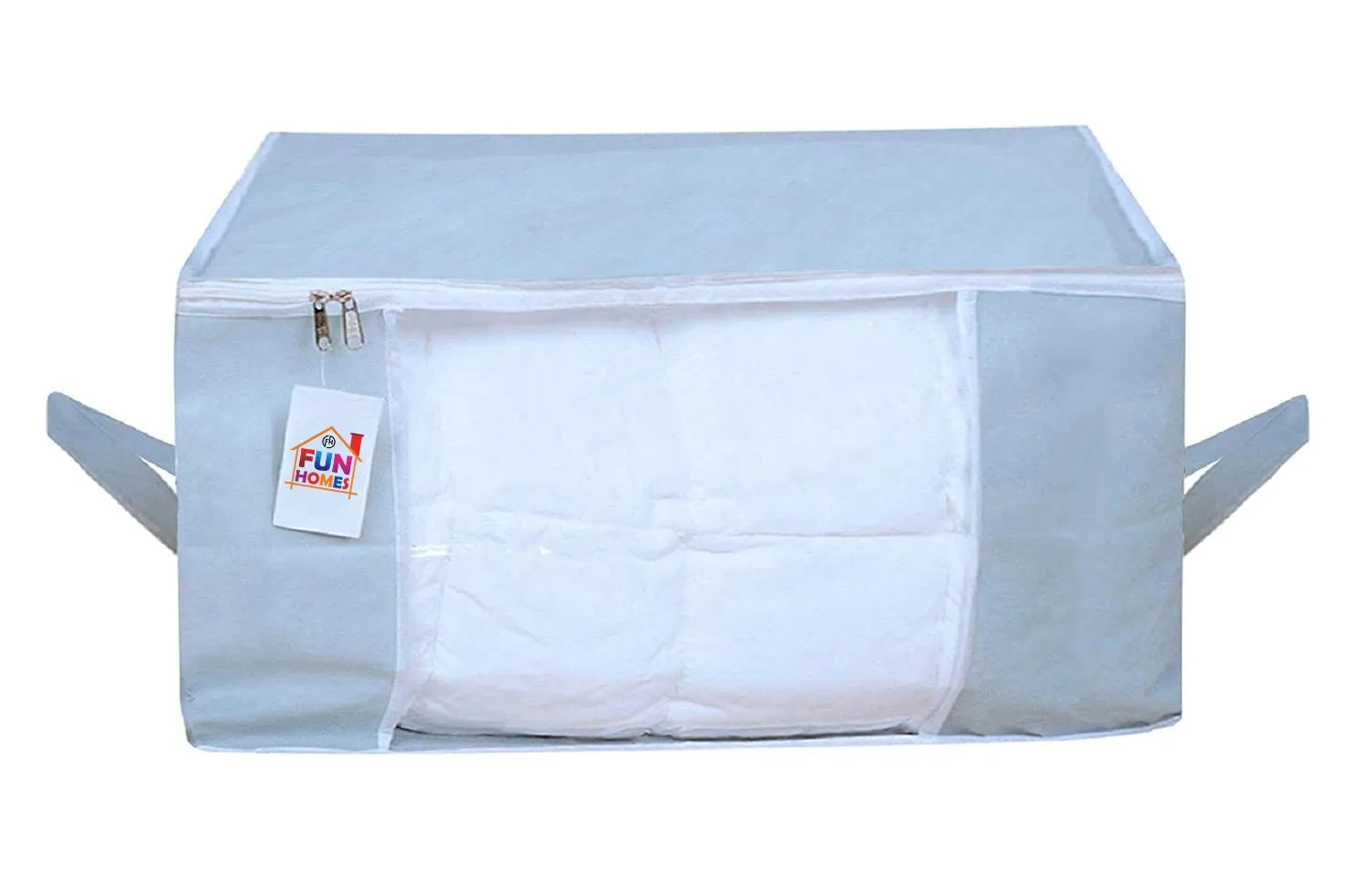 Fun Homes 3 Pieces Non Woven Fabric Underbed Storage Bag,Cloth Organiser,Blanket Cover with Transparent Window (Grey)