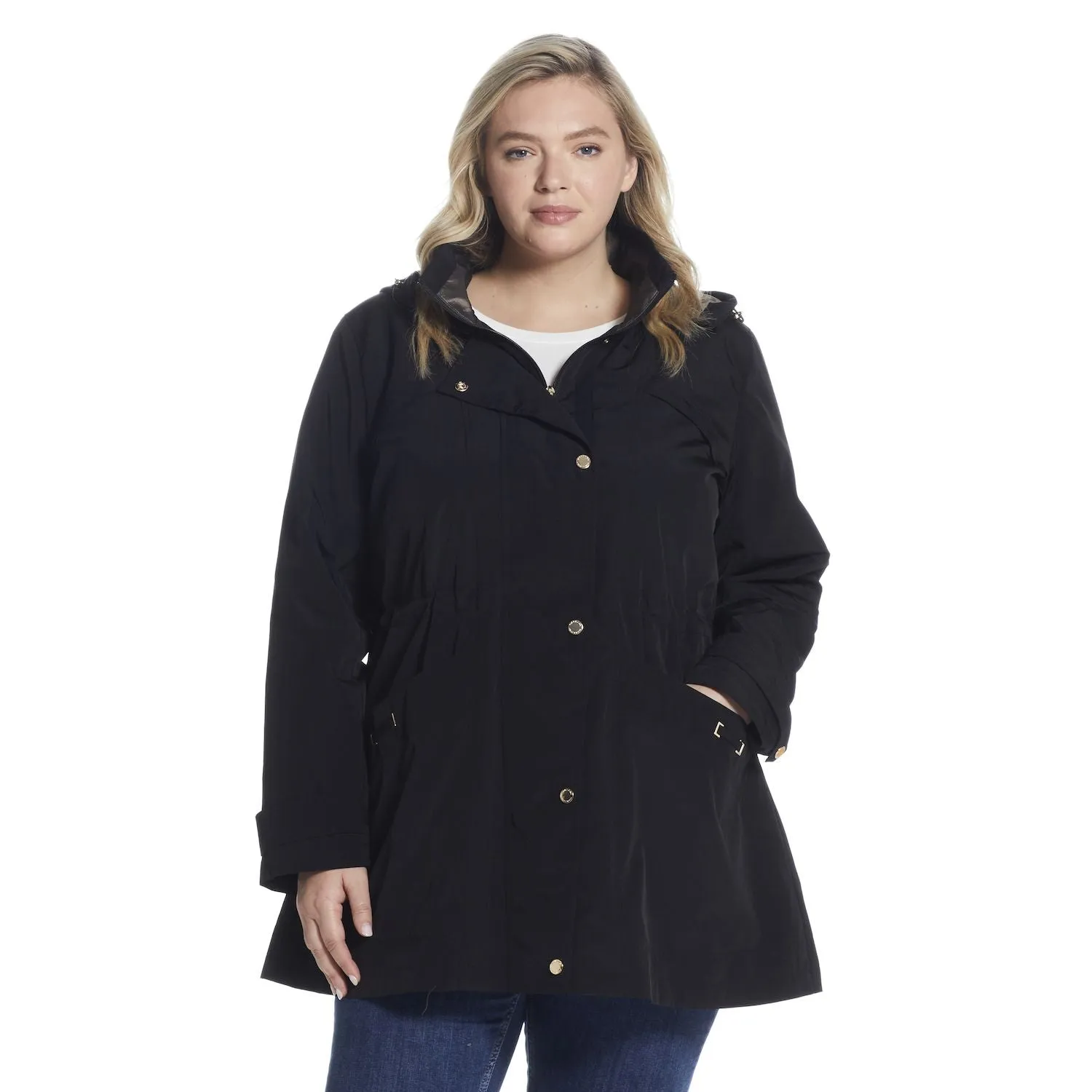 Gallery Gallery Plus Size Lined Hooded Raincoat, Black