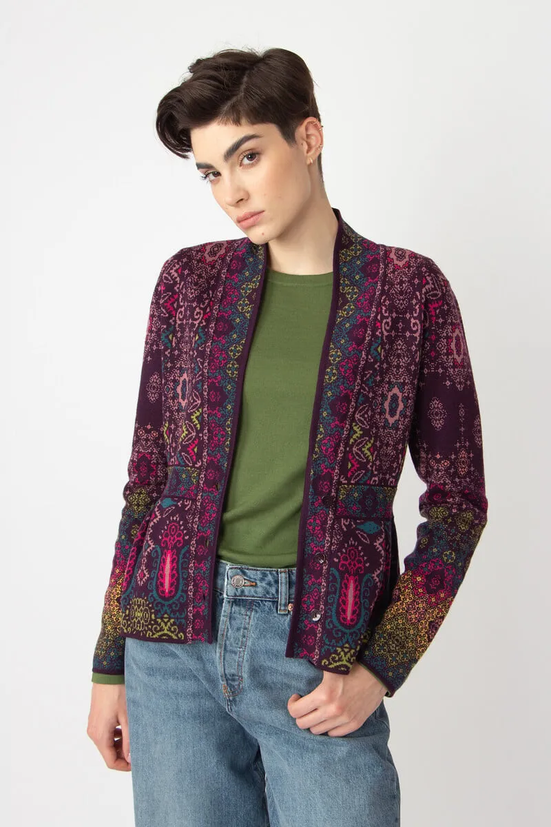 Jacquard Jacket/ Cardigan Floral Plum