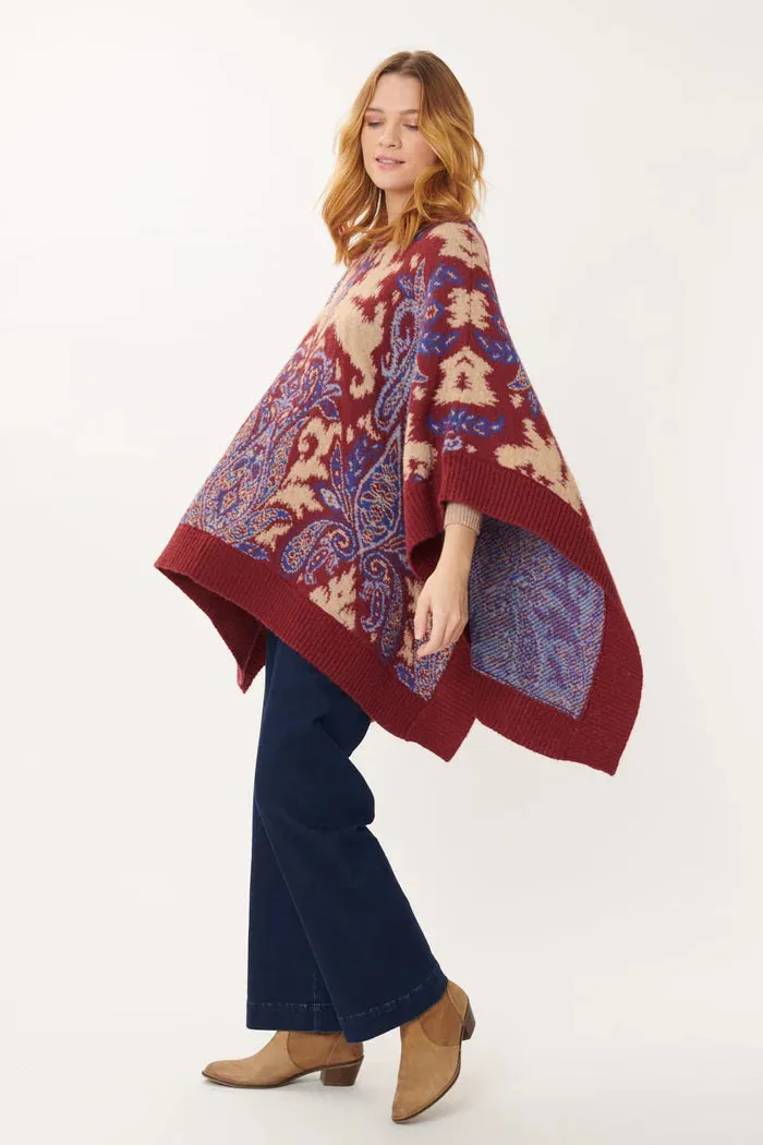 Jazz Paisley Poncho/sweater  -Burgundy