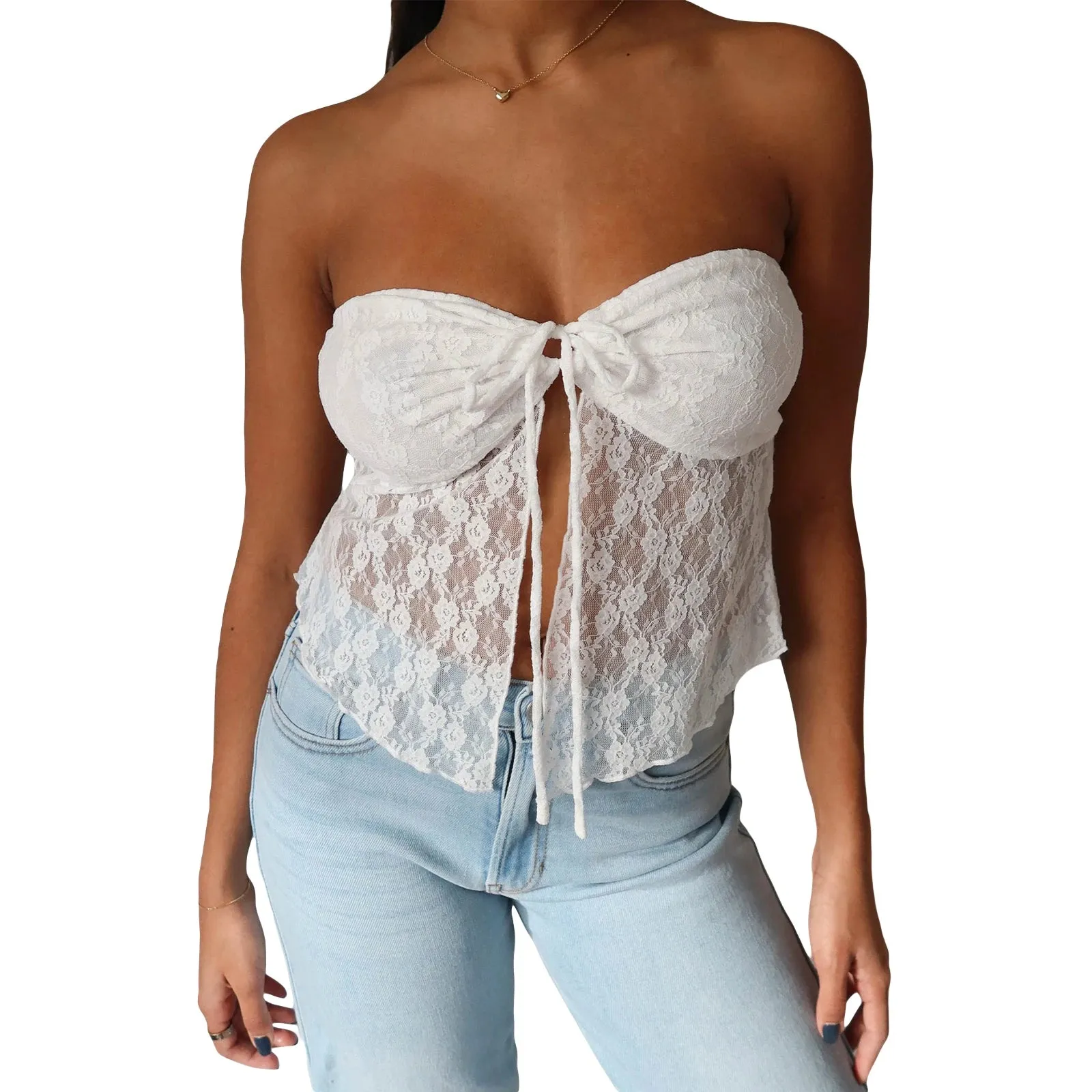 Lace Off-Shoulder Sleeveless Backless See-Through Stylish Elegant Trendy Chic Crop Top